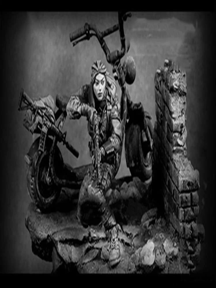 Figurine de guerrier moderne non assemblée, 75mm, avec base et vélo, en résine, Kit de modèle non pe