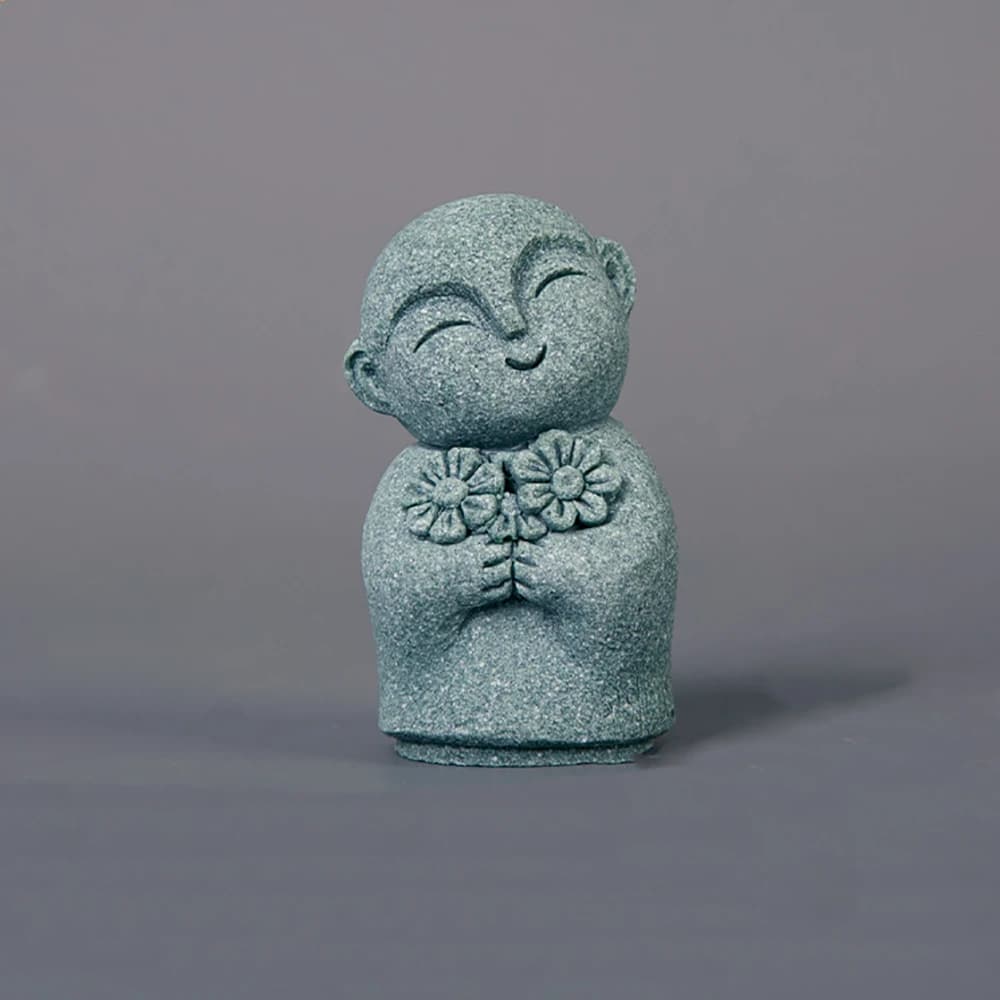 Figurine de petit moine en grès, statue de Bouddha Zen pour la décoration de la maison et du jardin,
