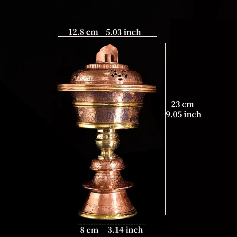 Chandelier du népal, rétro en cuivre rouge avec couvercle, lampe d'autels artisanaux tibétains, arti
