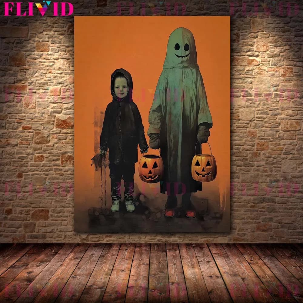 Sorcière d'Halloween, morts-vivants, tours ou friandises, peinture sur toile d'art mural abstrait, d