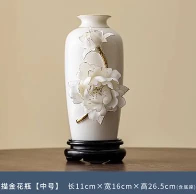 Ornement de vase en céramique, luxe léger haut de gamme, porcelaine de pivoine, meuble TV à arrangem