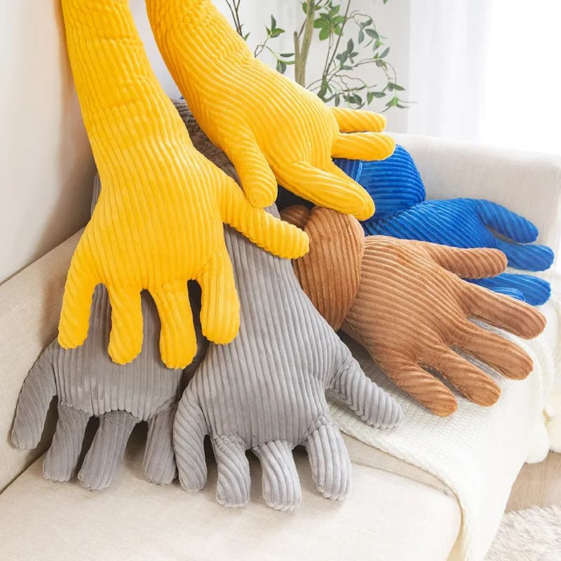 Coussin de paume Long en forme de main bleue, en peluche, pour canapé, banc, pince de jambe pour dormir, pour la maison, voyage, Camping, nouveau