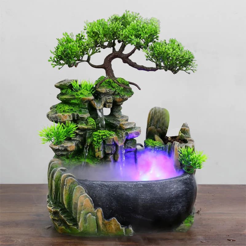 Fontaine de cascade d'eau courante de bureau d'ornements de table de bureau d'entreprise de Feng Shui de richesse avec des lumières LED à couleur changeante de jet