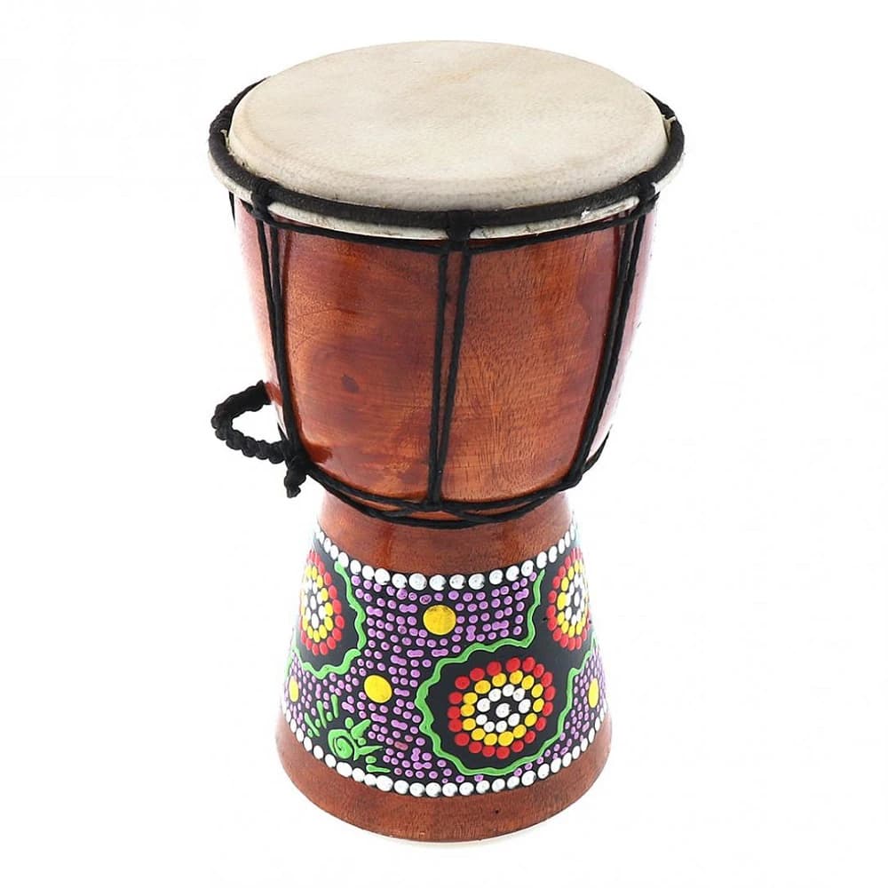 Tambour Djembe Africain en Bois Massif Sculpté à la Main, Peau de Chèvre, Tinging Musical Traditionnel Africain, 6 Pouces