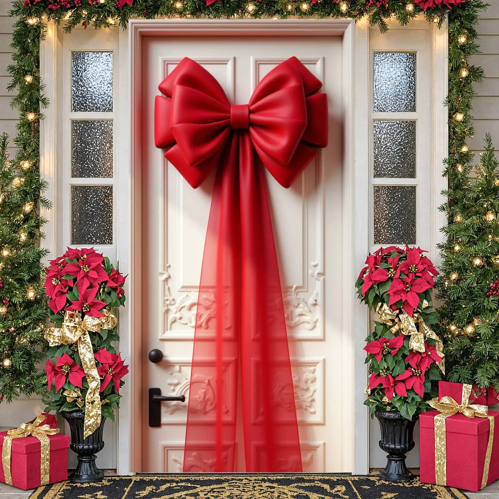 Bannière à nœud décoratif rouge, grande taille, présentoir de porte de noël en forme d'arc, porte à nœud en Satin pour décoration de noël, fête du nouvel an