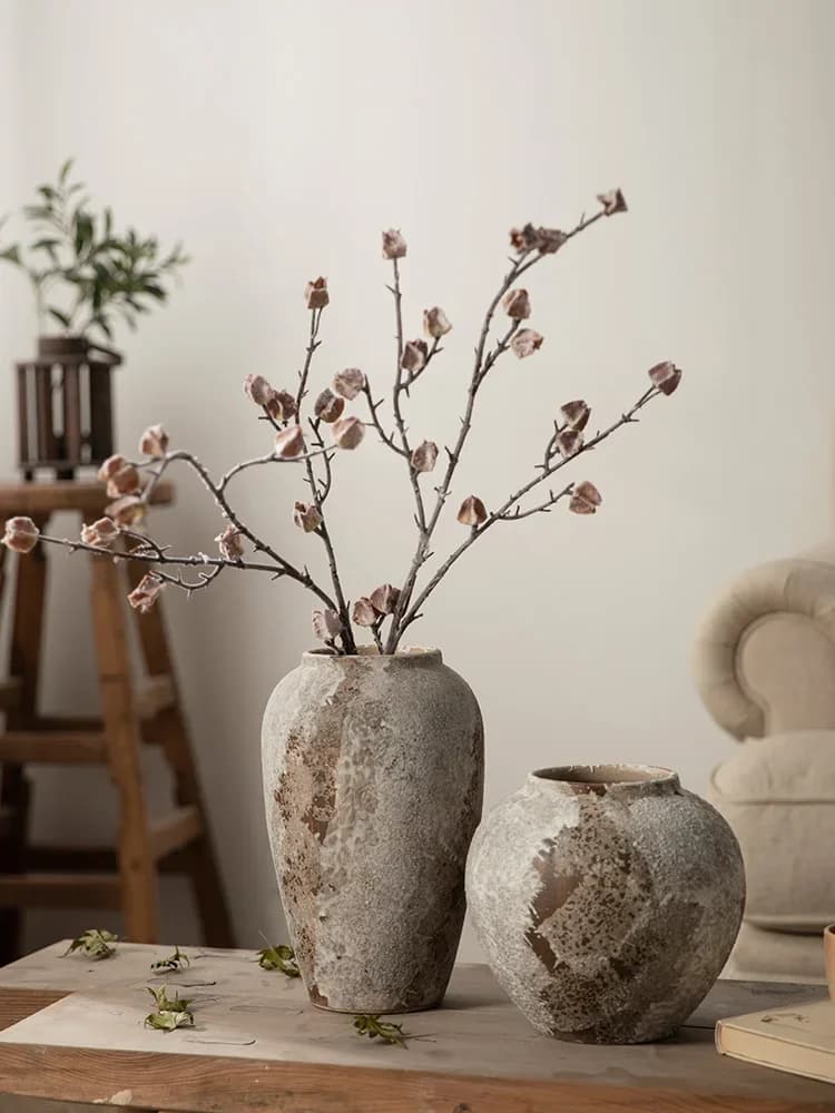 Vase en céramique d'arrangement de fleurs hydroponiques, pots de poterie chinois rétro tacheté, décorations décoratives pour salon, armoires de télévision