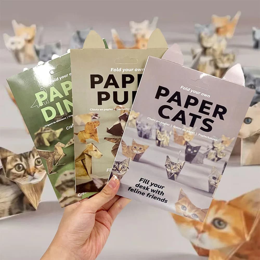 Kit de papier origami pour les amoureux des chatons, design chat, chiot, dinosaure, 50 pages, fait main pour débutants, bricolage, anti-stress, ensemble de loisirs créatifs en papier