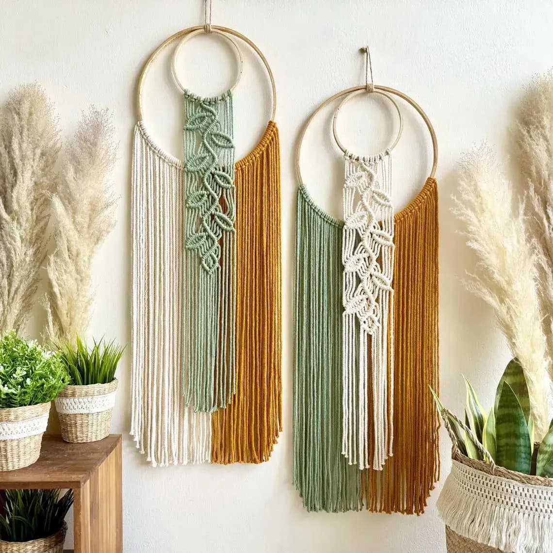 Macramé tenture murale Boho capteur de rêves tissé feuille tapisserie Art moderne décoration
