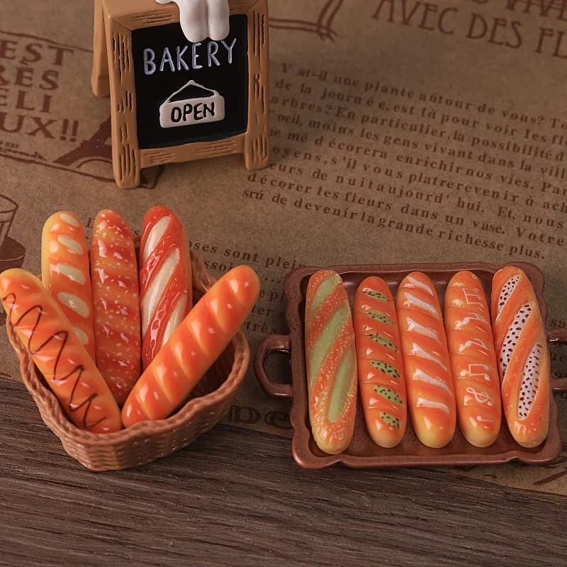 10 pièces de miniatures de simulation : mini baguette, pain long, petit pain, accessoires de bijoux en résine DIY, décoration et artisanat