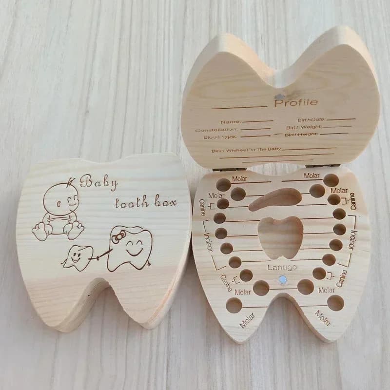 Boîte à dents de bébé, anglais/russe/français/espagnol, organisateur de dents de lait en bois, rangement de cadeaux pour bébés garçons et filles