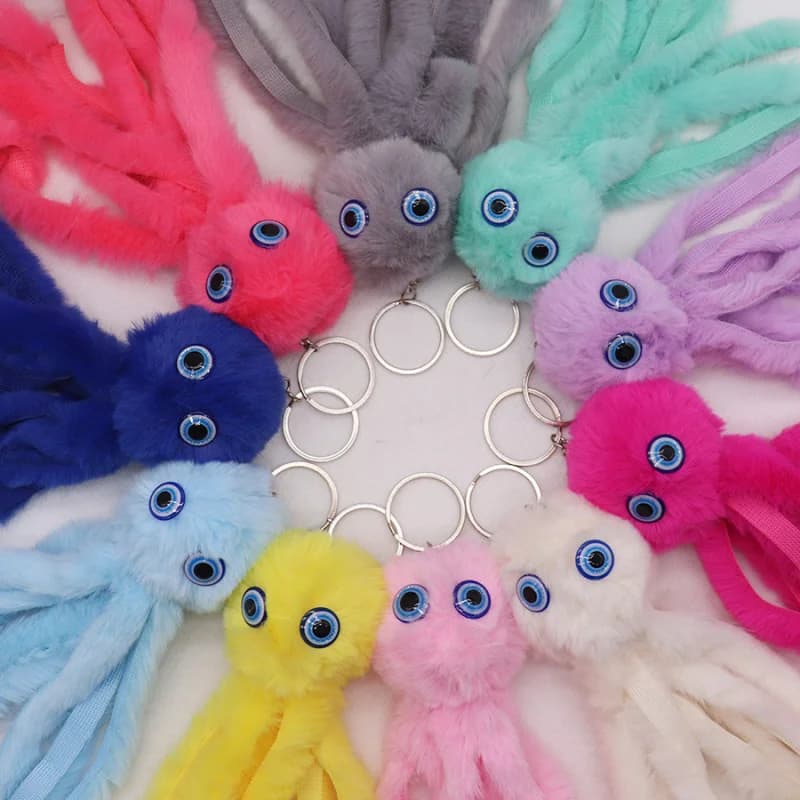 Porte-clés Peluche Pieuvre Mignonne, Poupée en Peluche Kawaii, Accessoire de Sac ou de Voiture pour Femmes et Filles