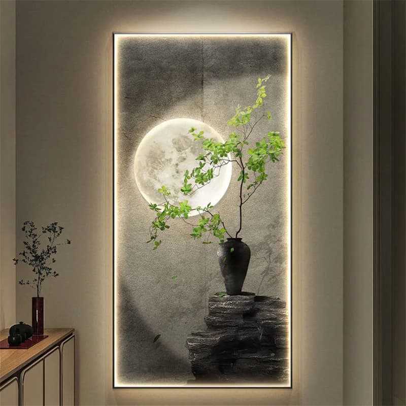 Applique Murale de Décoration de Foyer d'Entrée, Peinture de Plantes Vertes, de Lune, de Couloir, de Salon