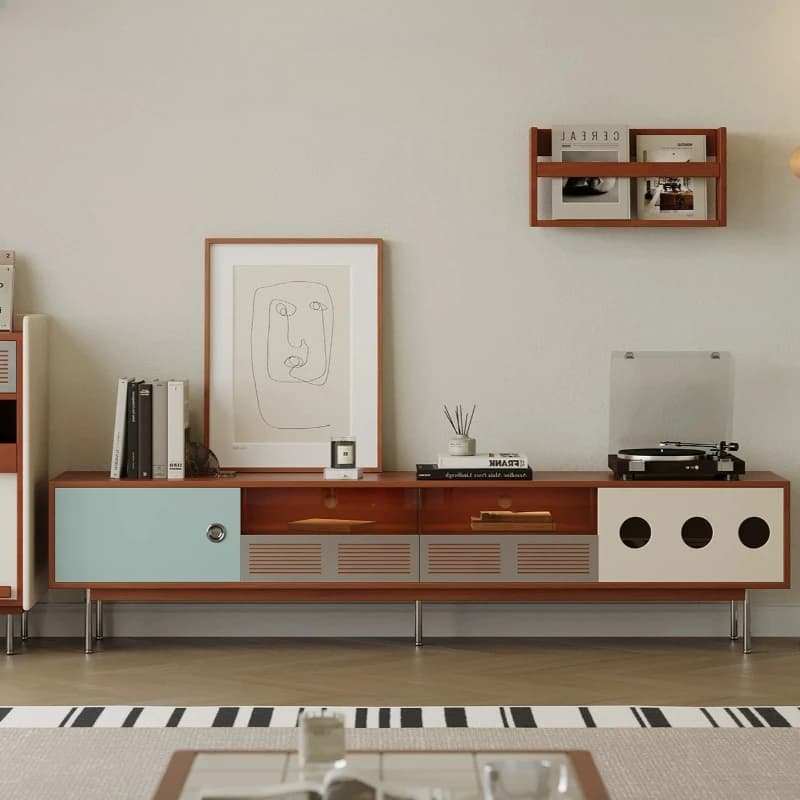 Meuble TV mural décoratif en bois avec tiroir, support mural pour écran, mobilier d'ameublement pour salon
