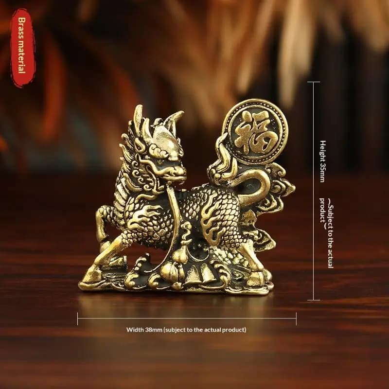 ♥ Statue Feng Shui Kirin - Figurine porte-bonheur Qilin en laiton avec pièce de monnaie « Fu » pour la prospérité