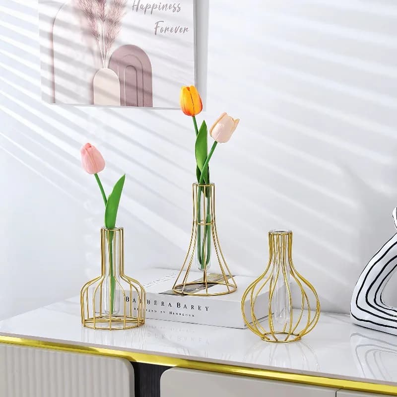 1 ensemble de vases dorés en métal pour fleurs