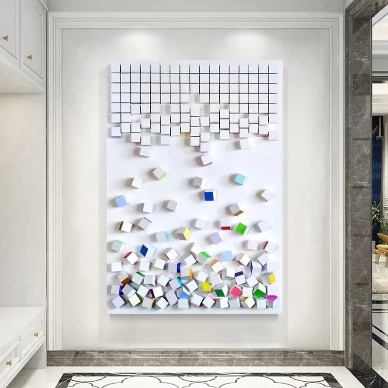 Décor à la maison abstrait mosaïque œuvre bois sculpture Cube peinture 3D à la main mur Art en bois