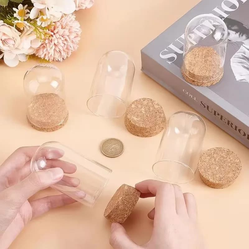 Mini Bocaux Décoratifs en Verre avec Base en Liège, pour le Stockage de Fleurs, Everche Bell Jar, HI avant, 120x1 Pouces, 1.5 Pièces