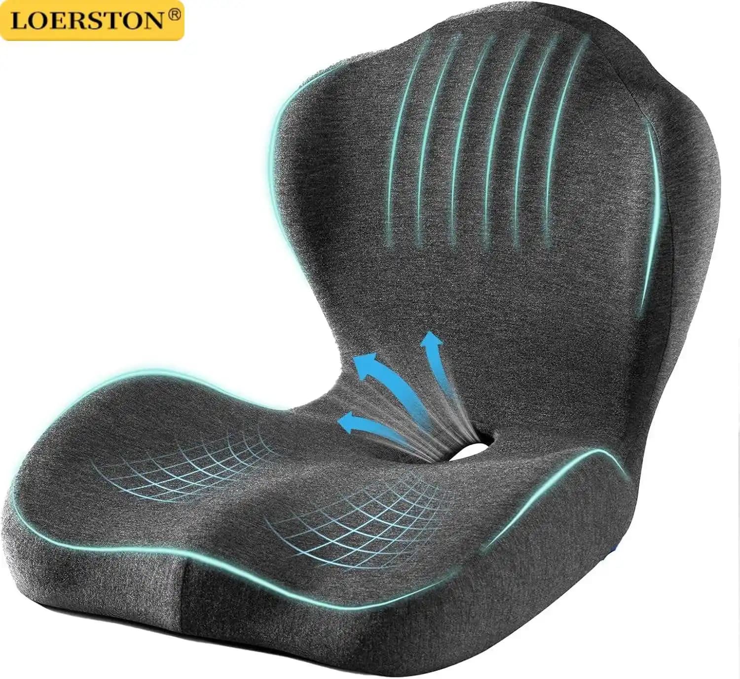 Coussin de siège pour chaise de bureau, coussin de siège ergonomique en mousse à mémoire de forme avec soutien dorsal pour soulager le stress, soutien lombaire, voiture, bureau