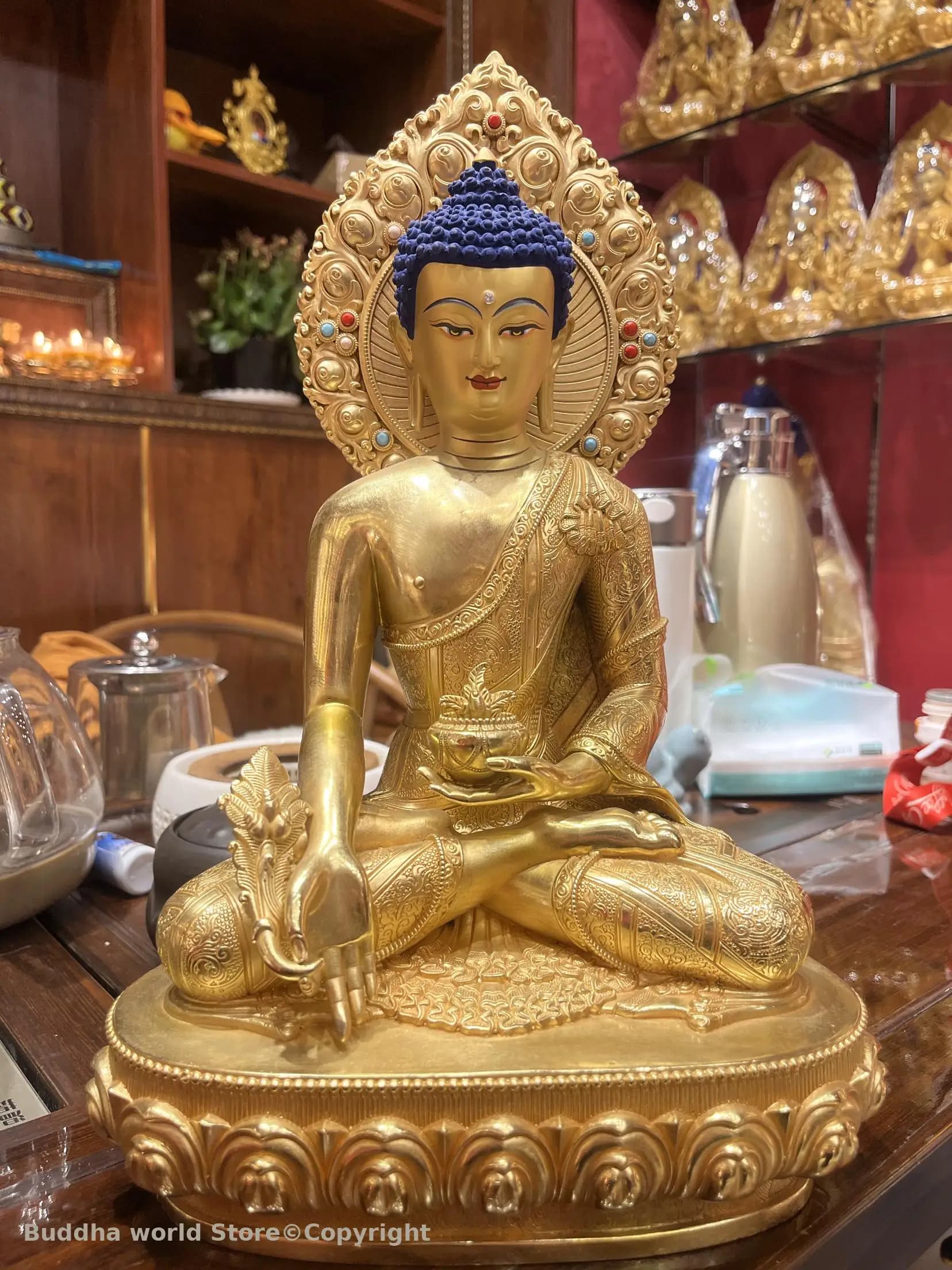 36 cm grande haute qualité puissance statue de bouddha Shakyamuni Amitabha la médecine bouddha bouddhisme famille Temple moine autel culte