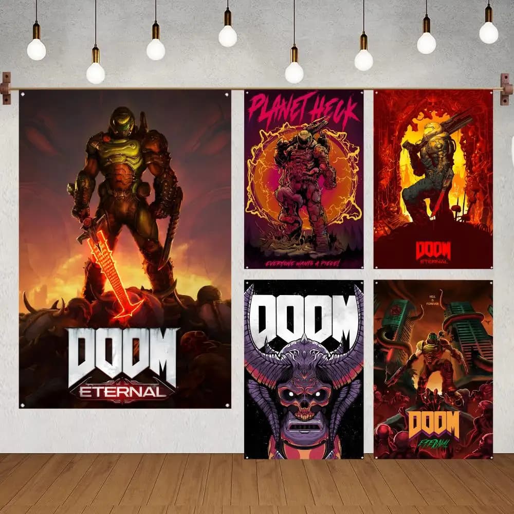 Doom Game Flags Drapeaux pour décoration intérieure sans bordure et avec quatre anneaux aux coins pour un accrochage facile