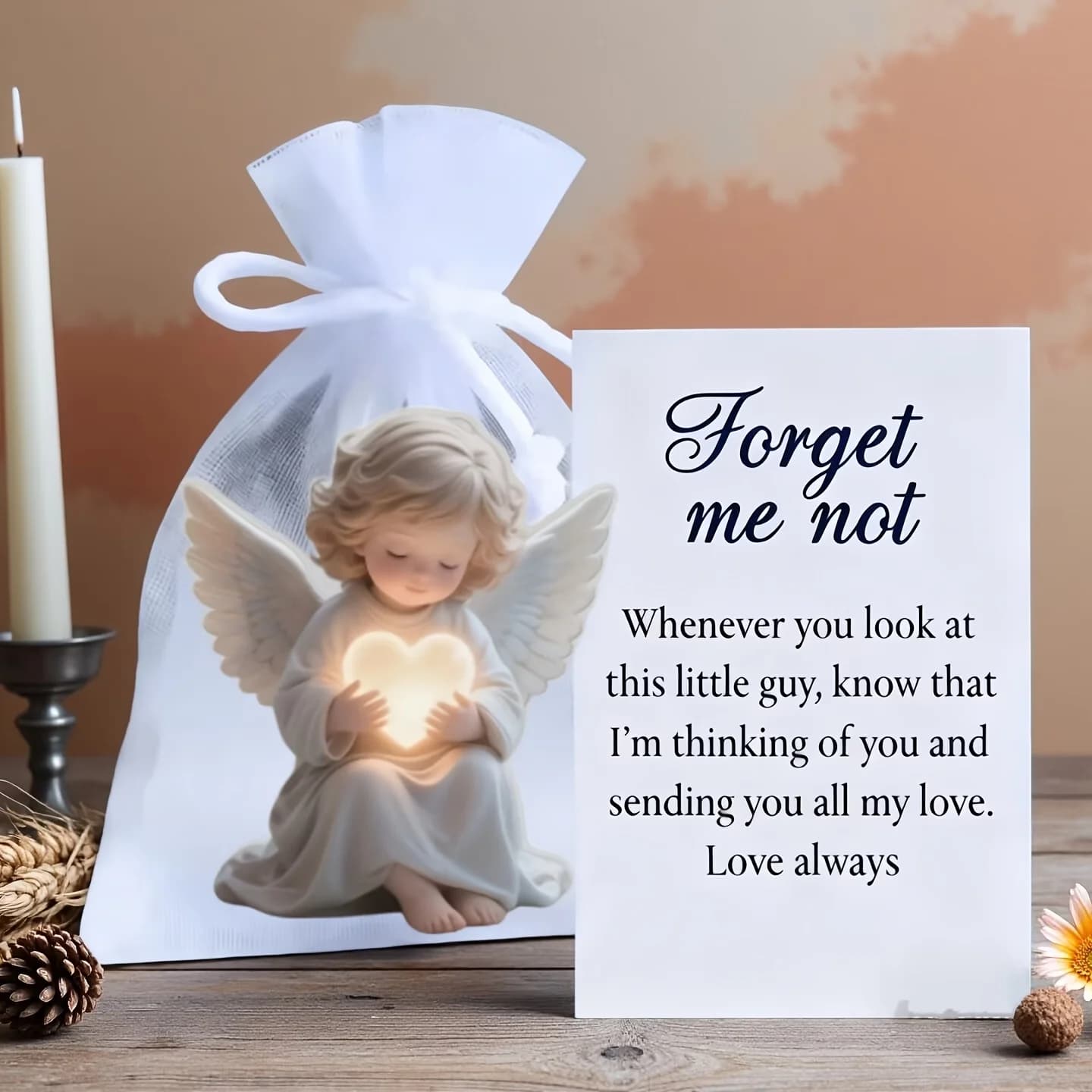 Statuette de fille ailée 'Étreinte de poche' avec ailes en forme de cœur 2D, carte d'encouragement et message émotionnel inspirant de poche, objet de réconfort, cadeau commémoratif, idéal pour la déco