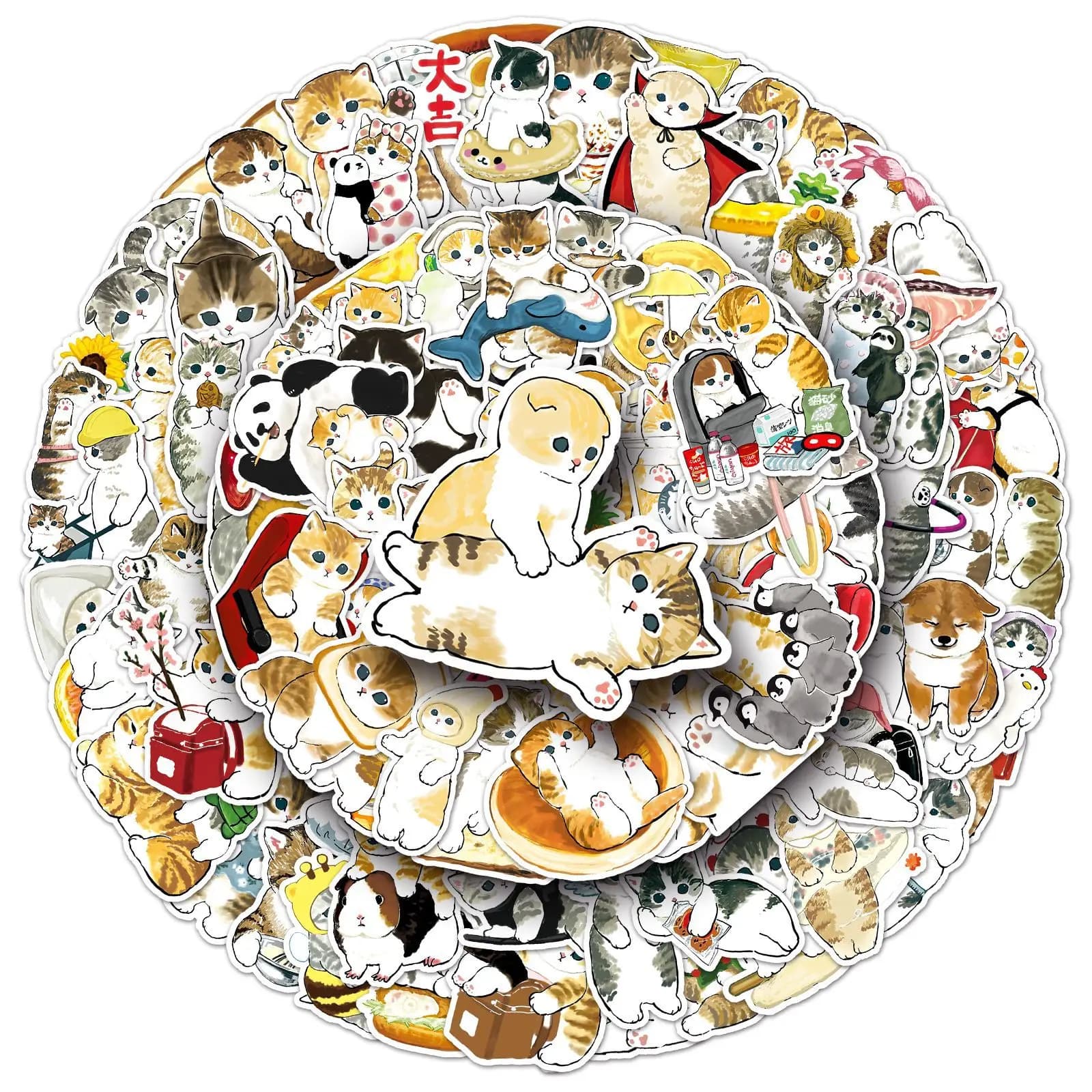 10/50/100 PIÈCES Kawaii Drôle Mème Chat Mofusand Mignon Dessin Animé Chaton Doodle Autocollants Décoratif Scrapbook Guitare Autocollant Enfants Jouet Cadeau