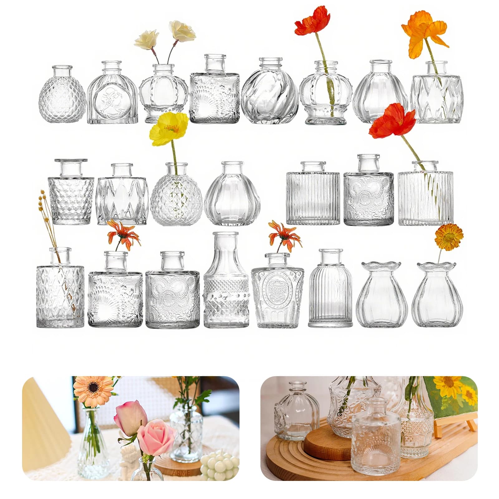 Ensemble de Vase à bourgeons en verre, Vase décoratif transparent, Mini Vase à fleurs en verre pour décorations de Table de mariage à la maison