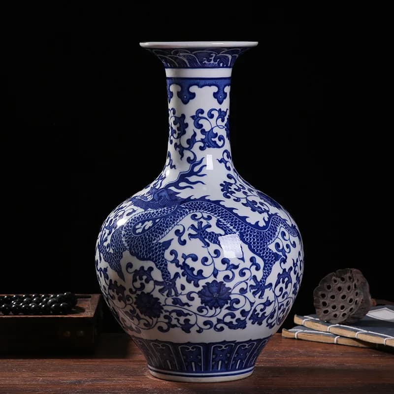 Grand vase en céramique de Jingdezhen, porcelaine chinoise bleue et blanche, style antique pour salon, vase pour arrangement floral domestique, H