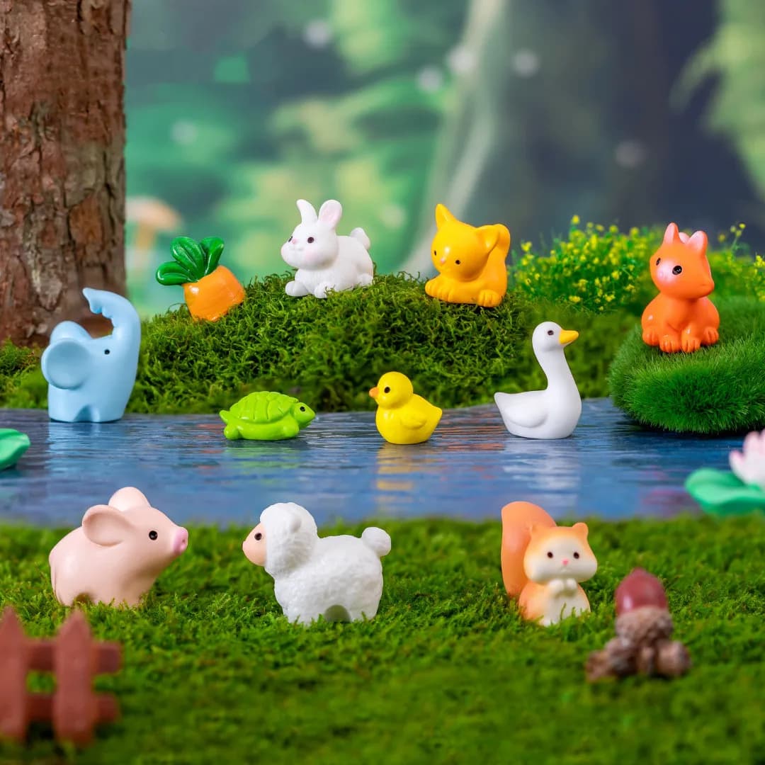 17 types de figurines décoratives d'animaux mignons, mini-zoo, accessoires DIY, mini-canards, décoration de maison de poupée, décoration de jardin féerique