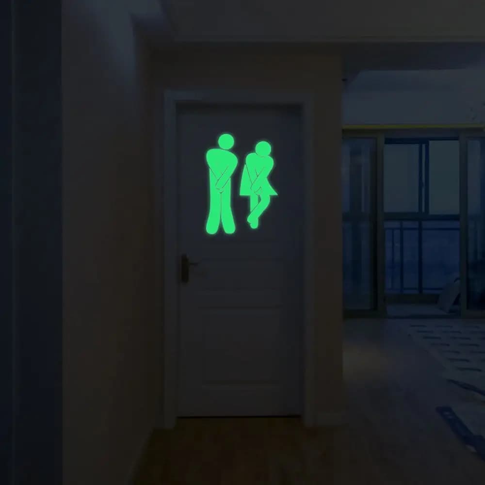 Autocollant fluorescent pour décoration de la maison, décoration de salle de bain, autocollant pour toilettes qui brille dans la nuit, étiquette indicatrice, panneau de porte de salle de bain
