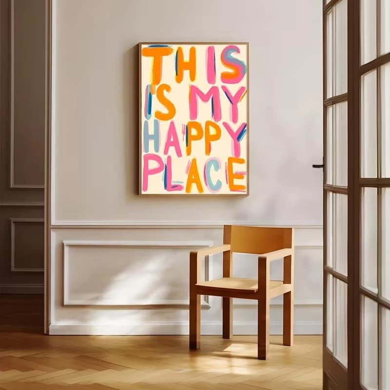 Impression sur toile de citations modernes « This Is My Happy Place », affiche d'art mural pour chambre à coucher et salon, décoration de la maison