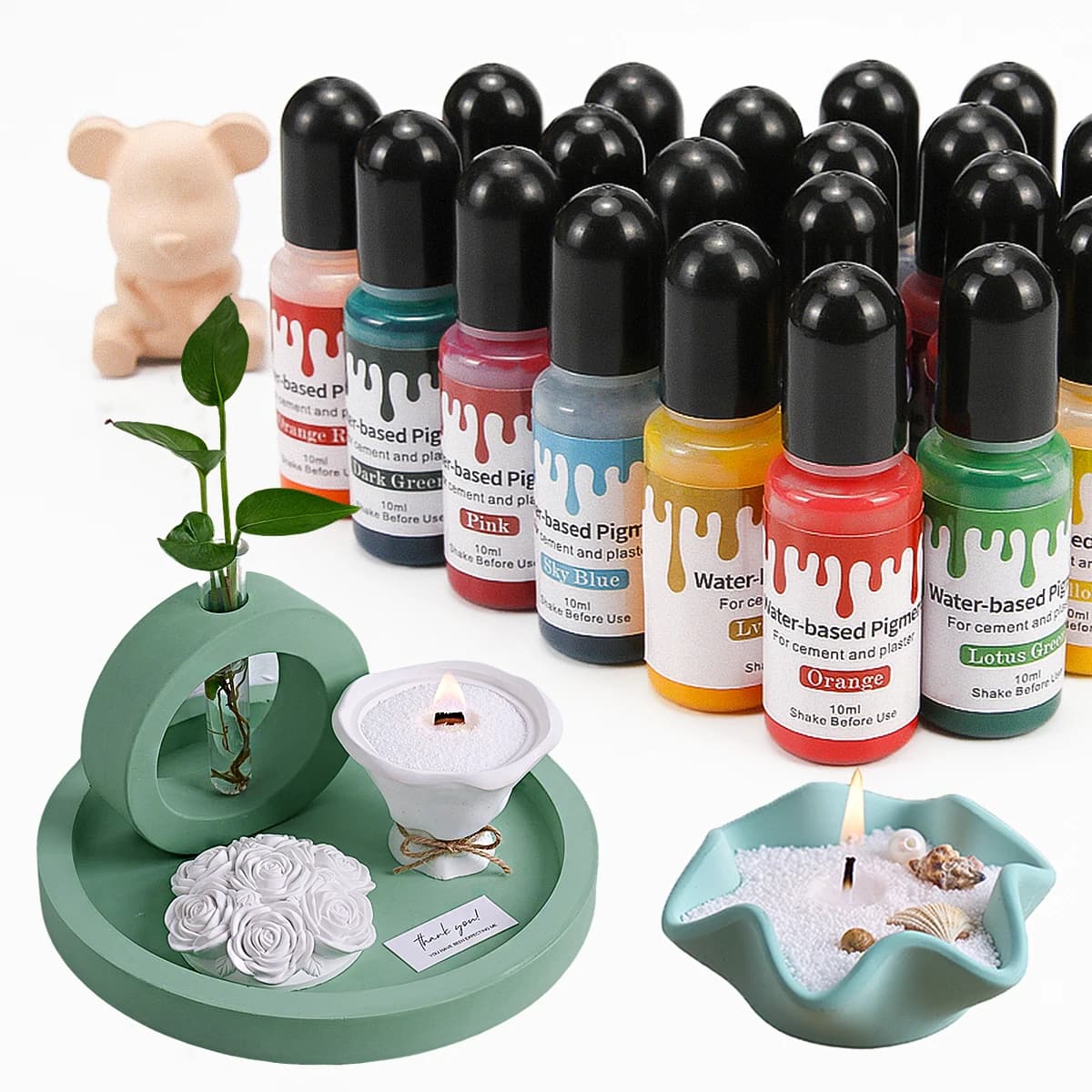 24 couleurs 10Ml à base d'eau gypse ciment coloration plâtre Pigment aquarelle Essence colorant bricolage gypse artisanat Pigment poterie revêtement