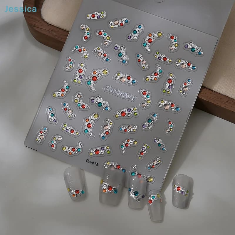 ♥ Autocollants 3D en strass pour nail art - Décorations colorées en pierres précieuses pour manucure et design d'ongles DIY