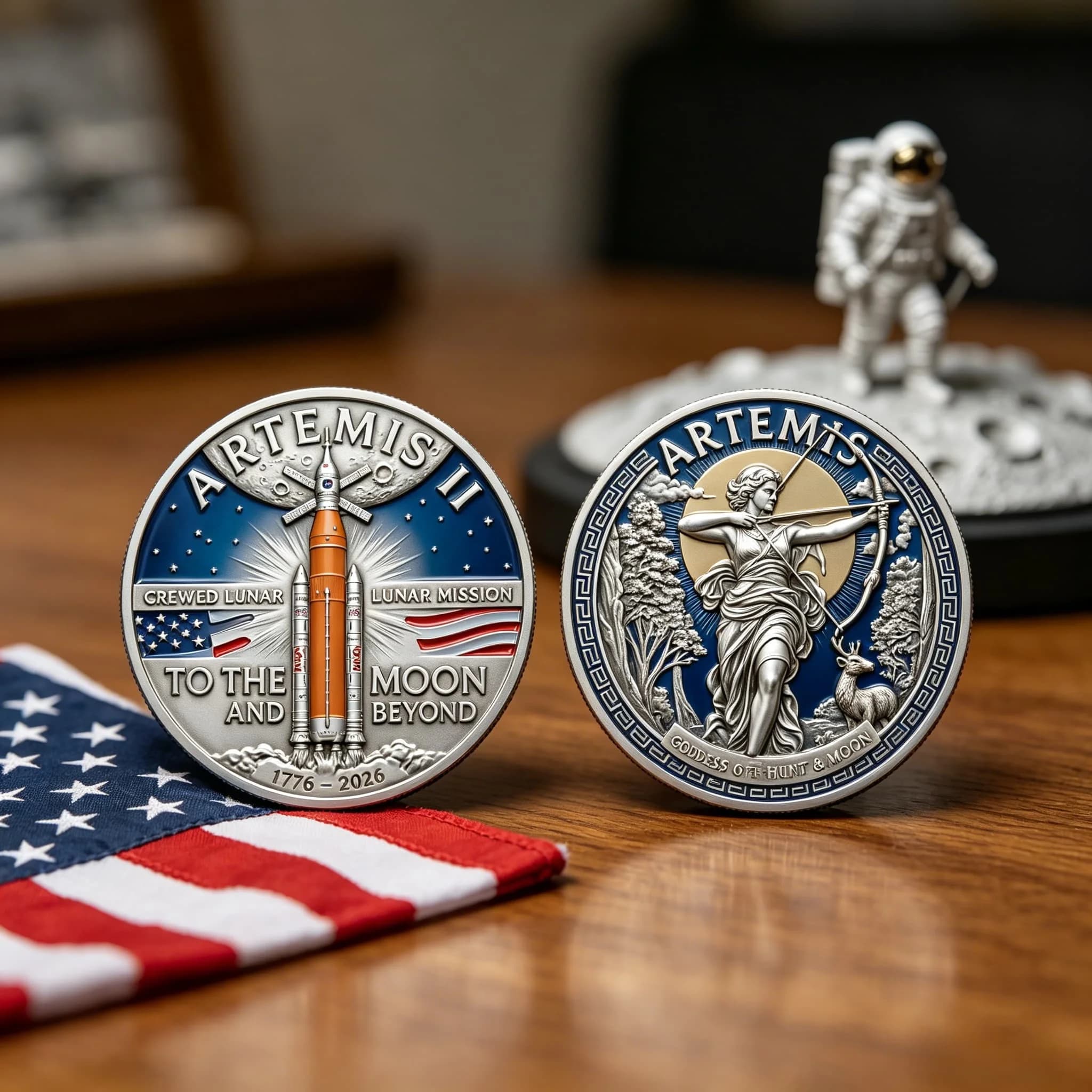 Pièce commémorative 3D de la mission lunaire Artemis II 2026, fusée spatiale, déesse de l'espace, objet de collection, cadeau souvenir
