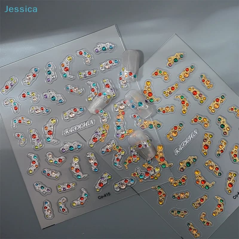 ♥ Autocollants 3D en strass pour nail art - Décorations colorées en pierres précieuses pour manucure et design d'ongles DIY