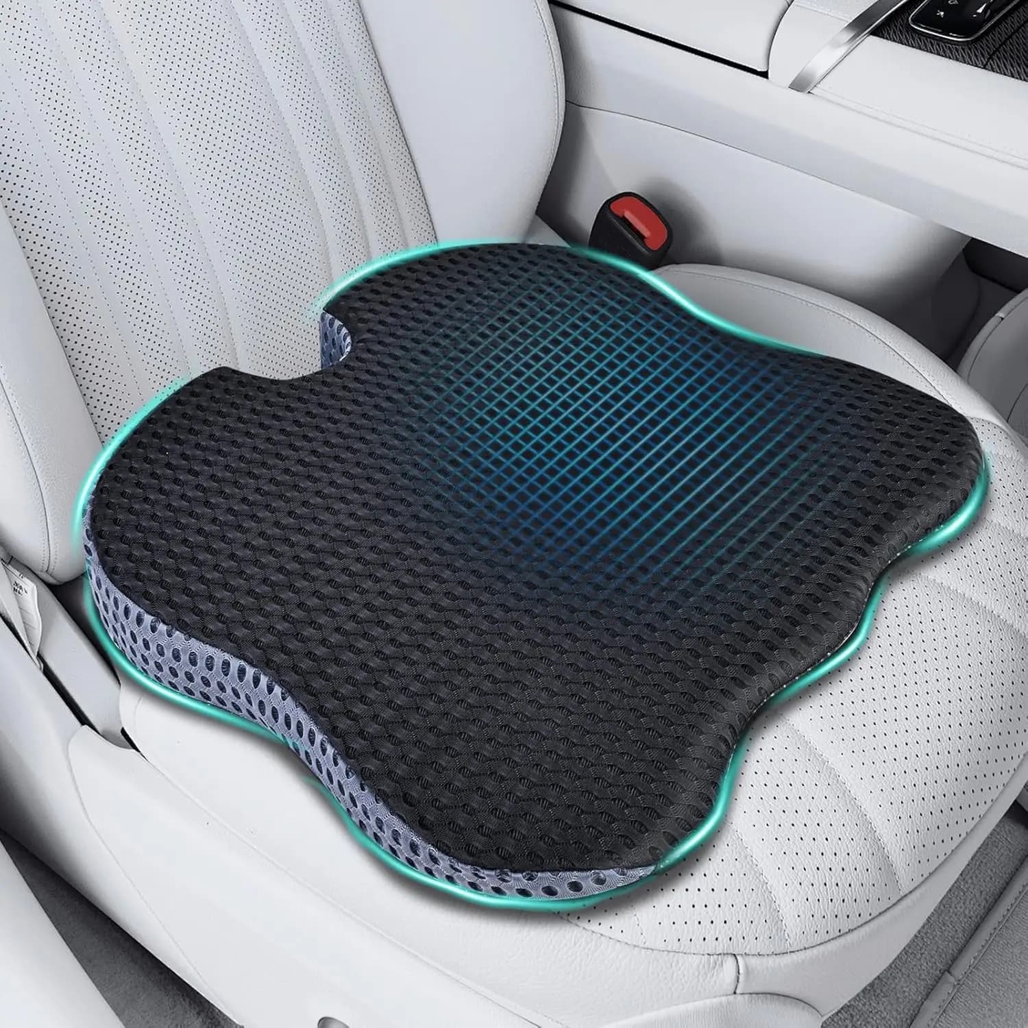 Coussin de siège auto premium pour un confort amélioré - Conception en mousse à mémoire de forme en polyuréthane en forme de cale, soulage la sciatique et les douleurs du coccyx