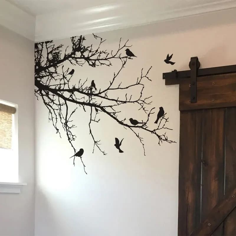 Autocollant mural en vinyle oiseaux sur branche d'arbre, décoration de la maison pour salon, chambre à coucher. Arbre, oiseaux, décor autocollant papier peint peintures murales G205