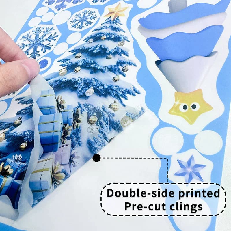 Ensemble d'autocollants statiques bleus pour fenêtre de noël, avec cloches, renne, père noël, flocons de neige et bonhomme de neige, pour décoration de fête de vacances