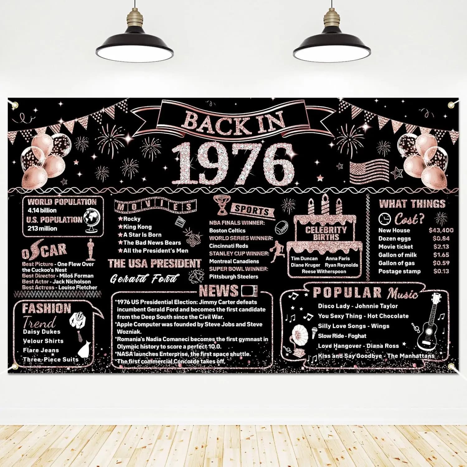 Décorations pour 50e anniversaire pour femmes, fournitures de fête de bannière d'anniversaire de 1976, cadeaux de fête d'anniversaire en or rose pour 50 ans, dos