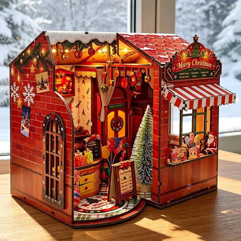 Kits de figurines miniatures en bois DIY pour maison de bonbons de Noël