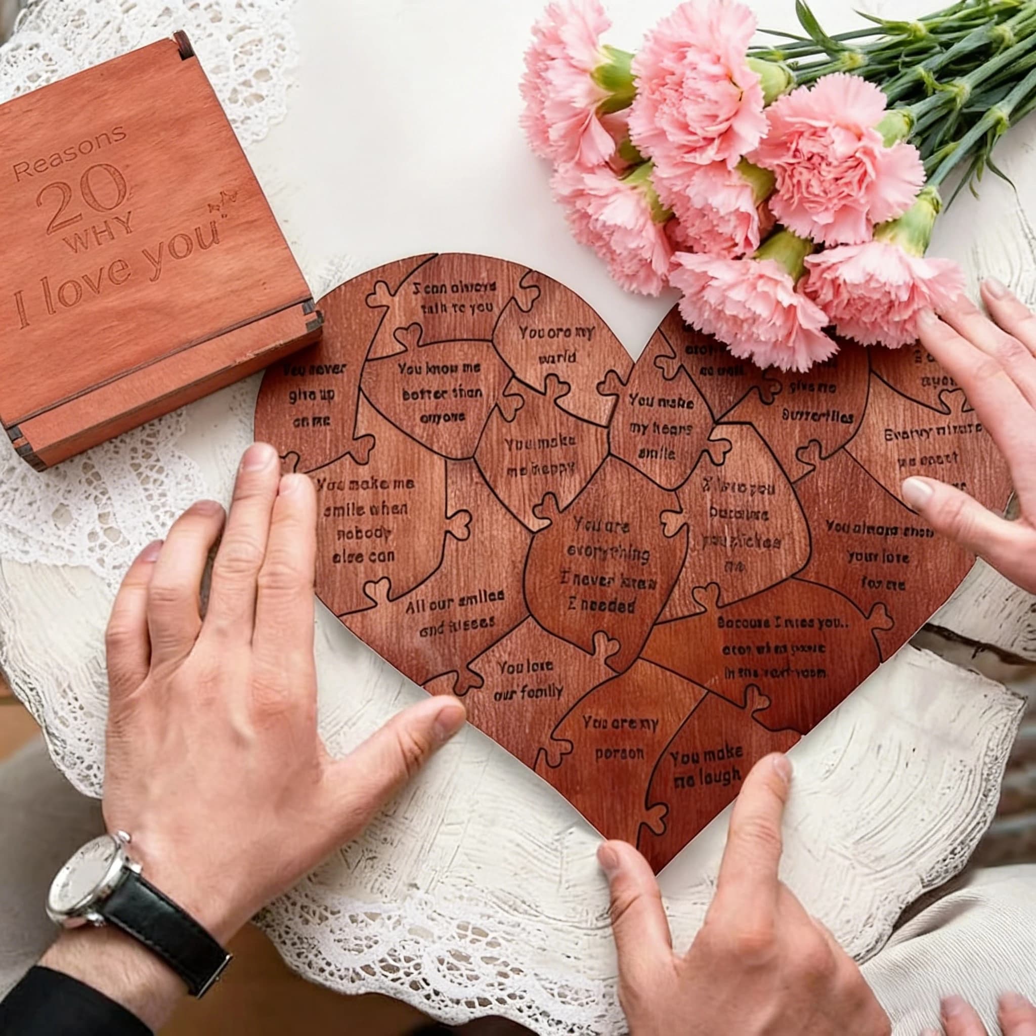 20 raisons pour lesquelles je t'aime - Puzzle gravé - Cadeau d'amour - Décoration de la maison - Cadeaux sentimentaux - Cadeau personnalisé pour la fête des mères - Cadeau pour la Saint-Valentin