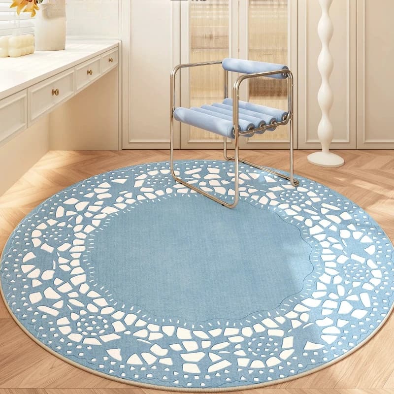 Tapis rond bleu style INS pour chambre à coucher, tapis de salon lavable, tapis imperméable antidérapant pour vestiaire, tapis doux