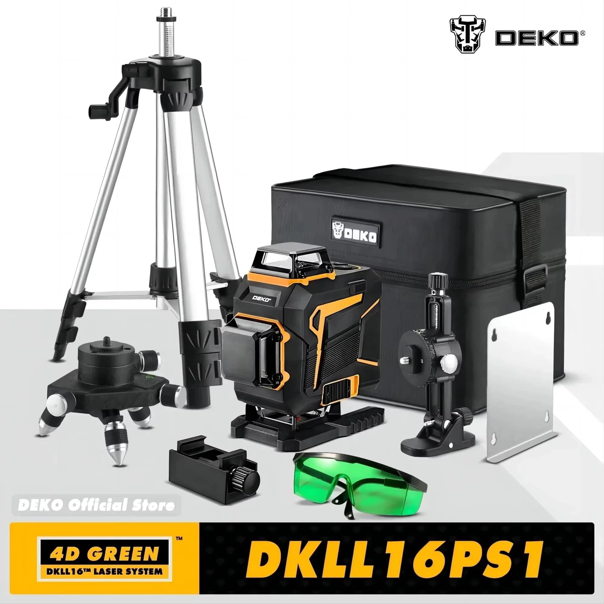 DEKO 4D 16 lignes niveau Laser auto-nivelant 360 lignes transversales horizontales et verticales faisceau Laser vert avec trépied outils électriques