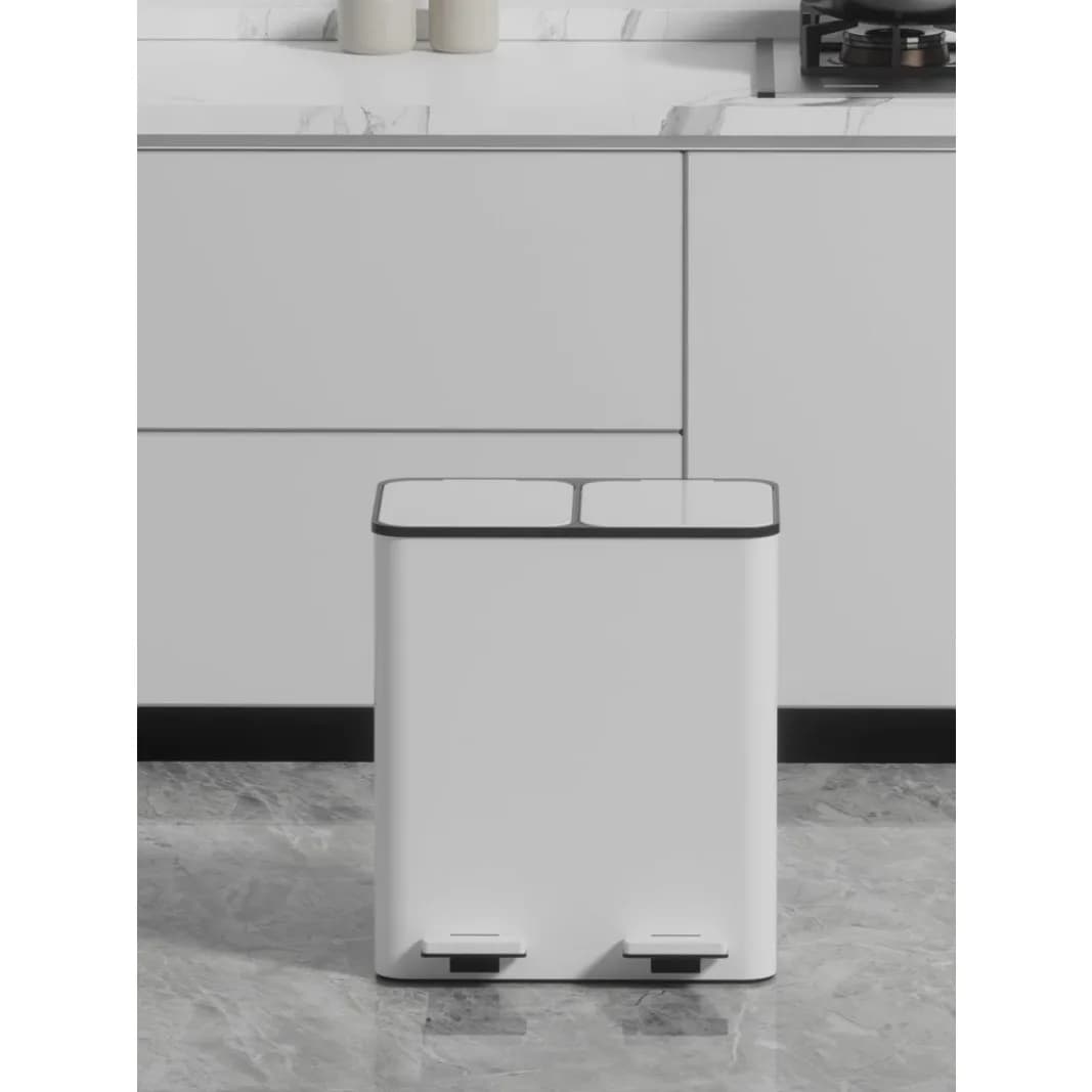 Tri des déchets, recyclage, séparation sèche et humide, poubelle de cuisine domestique, Double seau, pédale en acier inoxydable avec couvercle
