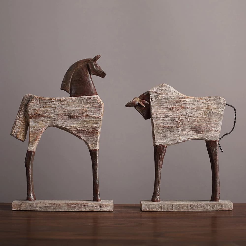 Sculpture de cheval vintage – Statue en résine de trot abstraite