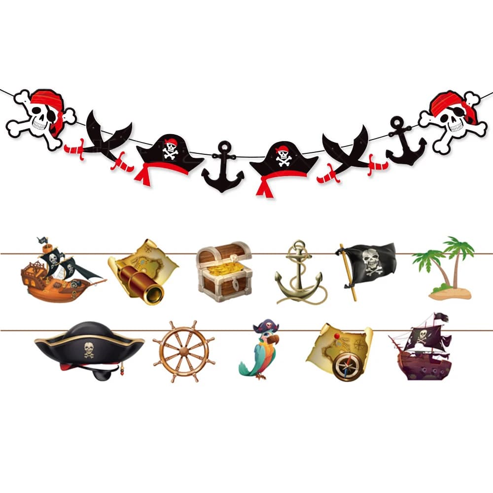 Décoration de fête d'anniversaire Pirate, guirlande de banderoles de Pirate, bannière de joyeux anniversaire, fournitures de fête d'anniversaire de Pirate