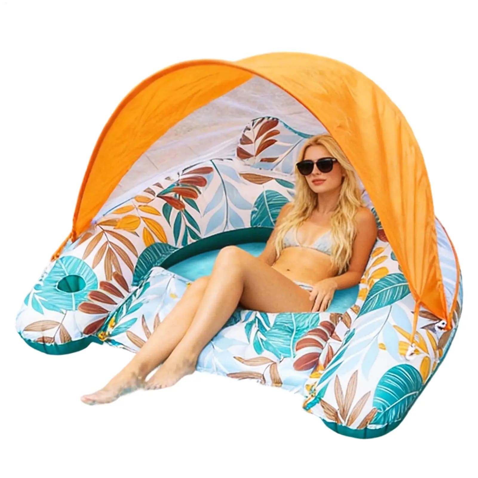 Fauteuil flottant gonflable avec auvent, hamac aquatique ergonomique avec appui-tête pour la détente estivale à la plage