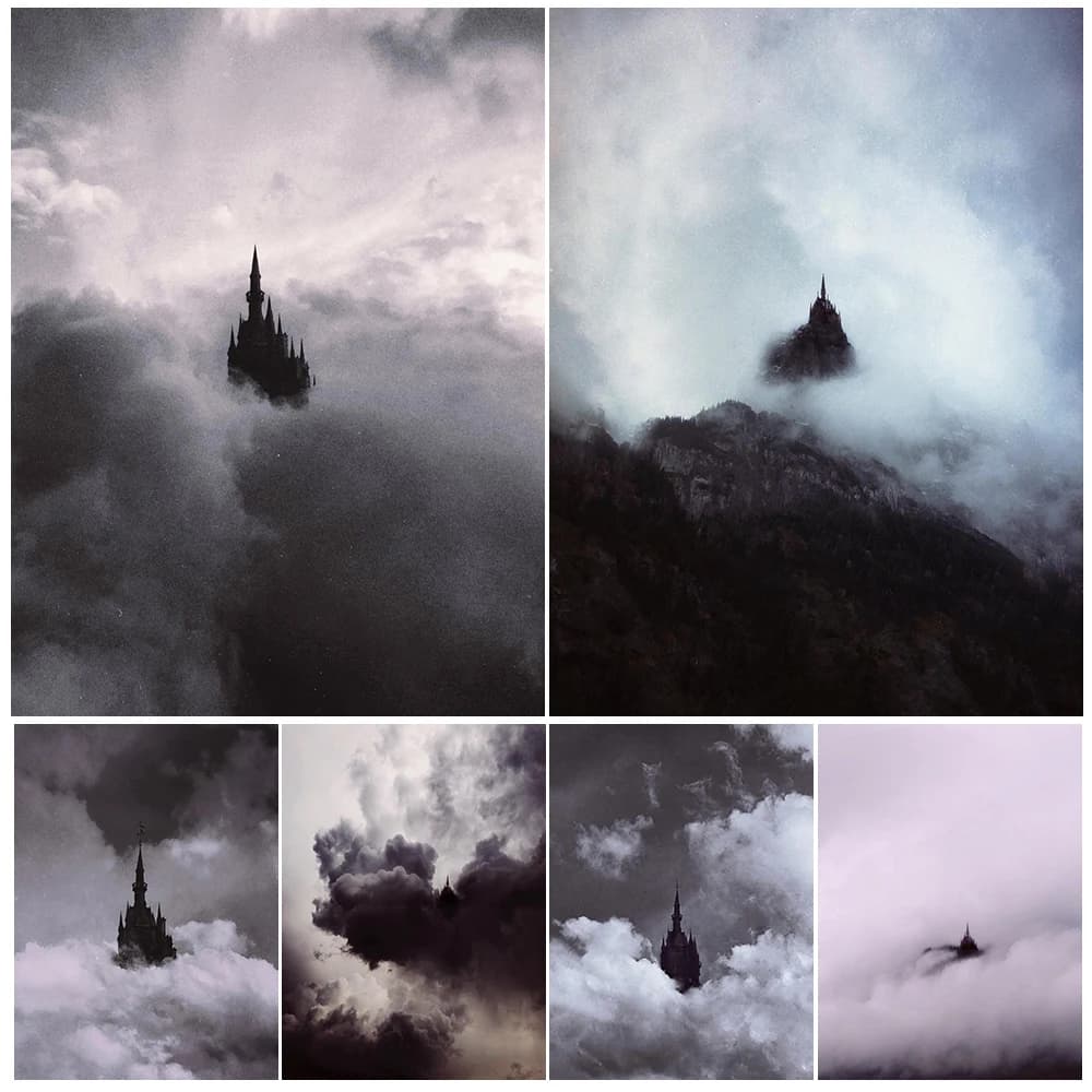 Château dans les nuages gothique surréaliste Architecture Art affiche et impression décor à la maison château dans l'air Vintage mur Art toile impression