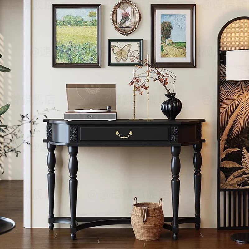 Table Console Vintage du milieu du siècle avec tiroirs, Table Console de styliste esthétique français, Meuble classique rétro