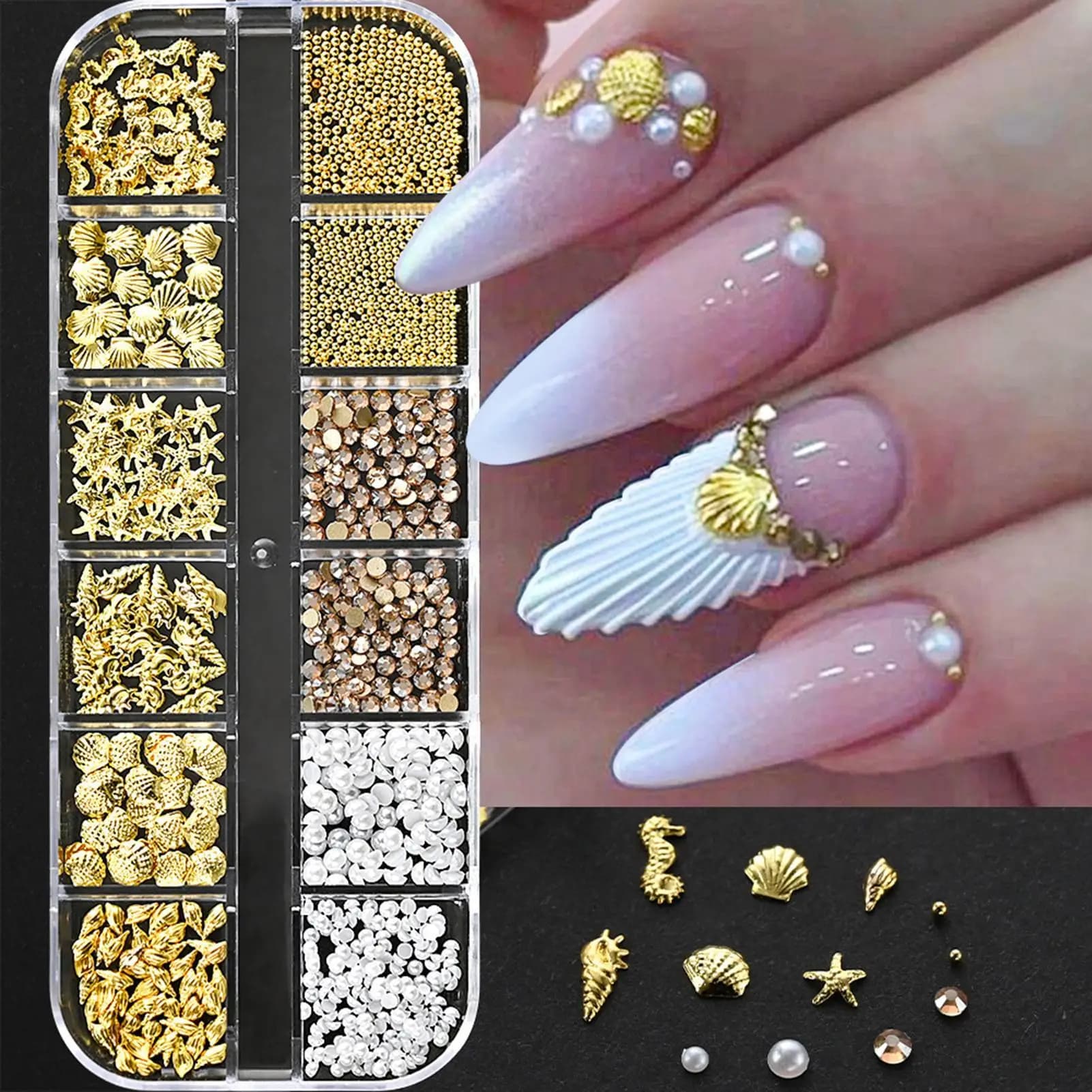 Ongles art strass 1 boîte or argent métal Rivets